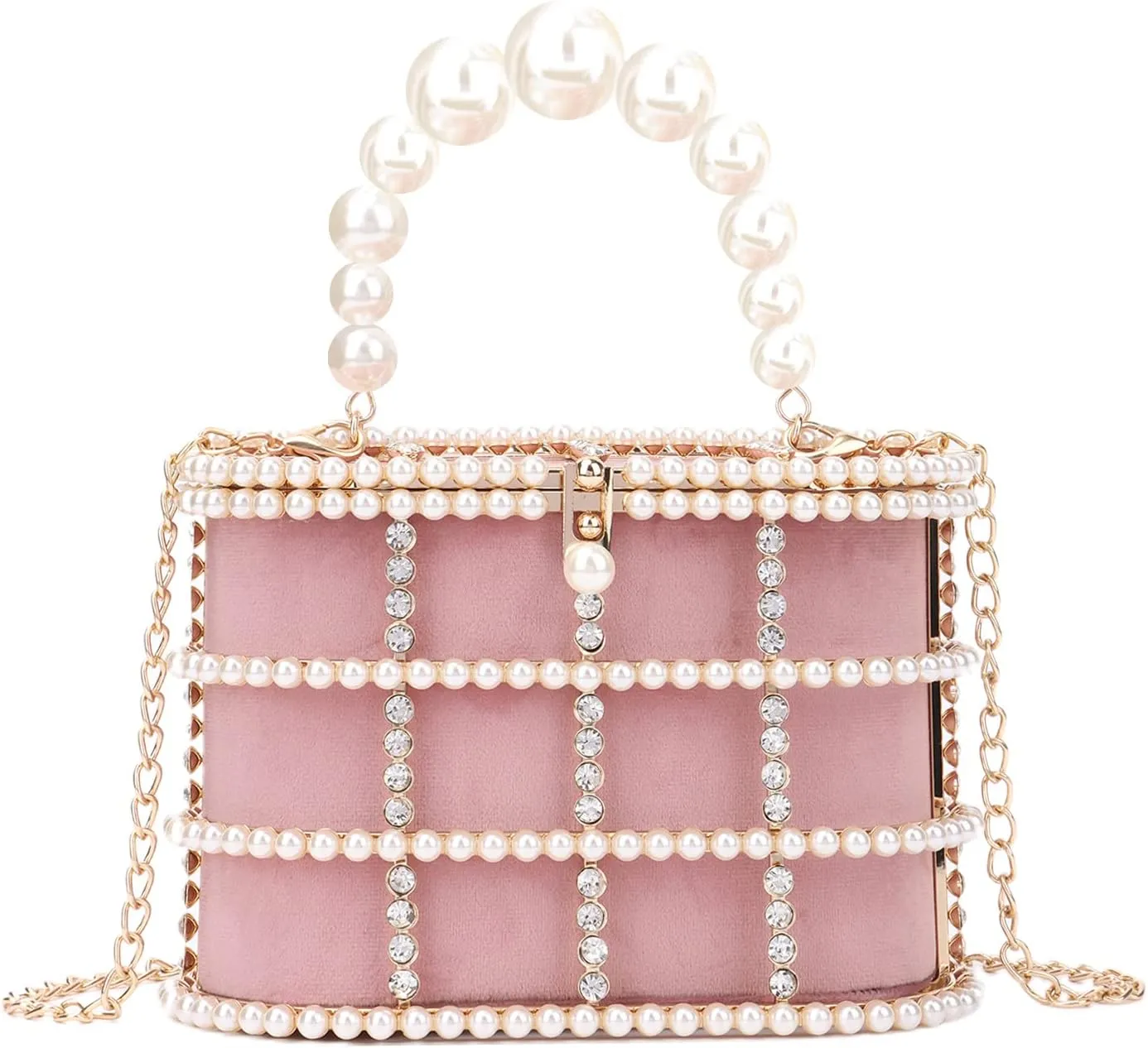 Lanpet Women Evening Handbag Clutch Purses Metal Crystal Bucket Bag for Wedding Prom Birthday Party