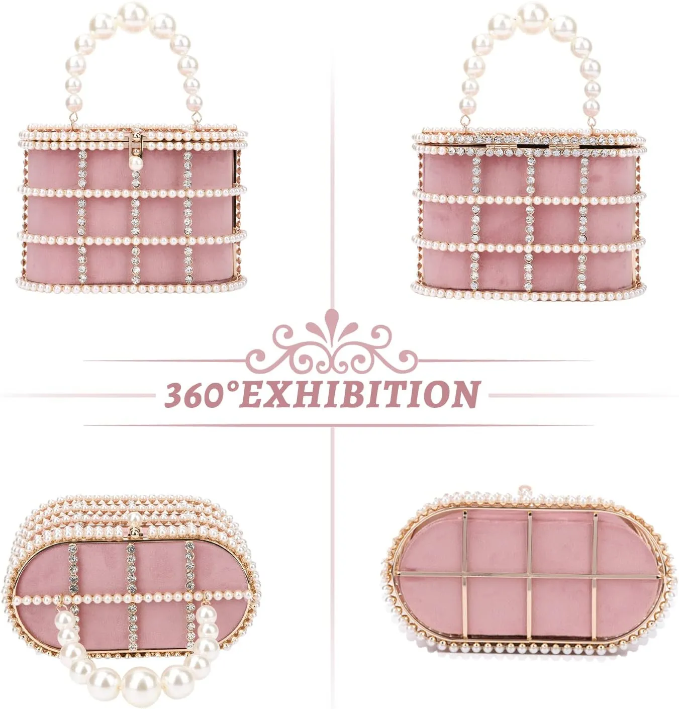 Lanpet Women Evening Handbag Clutch Purses Metal Crystal Bucket Bag for Wedding Prom Birthday Party