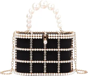 Lanpet Women Evening Handbag Clutch Purses Metal Crystal Bucket Bag for Wedding Prom Birthday Party