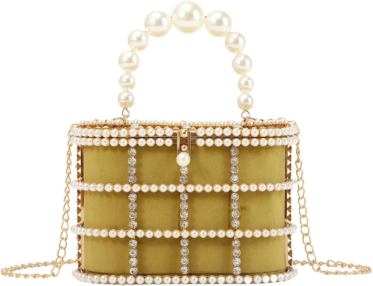 Lanpet Women Evening Handbag Clutch Purses Metal Crystal Bucket Bag for Wedding Prom Birthday Party