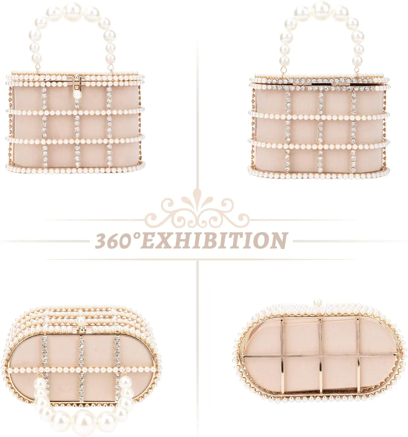 Lanpet Women Evening Handbag Clutch Purses Metal Crystal Bucket Bag for Wedding Prom Birthday Party