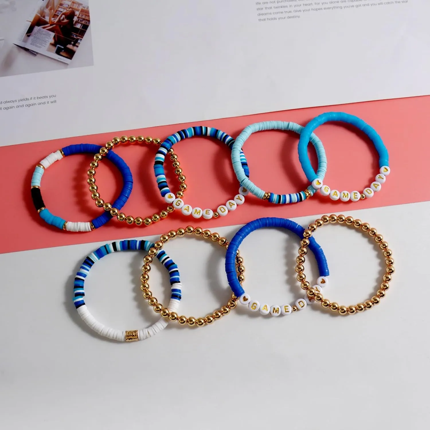 Lantintop Game Day Bracelets Stackable Rainbow Vinyl Disc Clay Beaded Stretch Bracelets Surfer Heishi Bracelets for Women Elastic Layering Friendship Bracelets Boho Summer Beach Jewelry