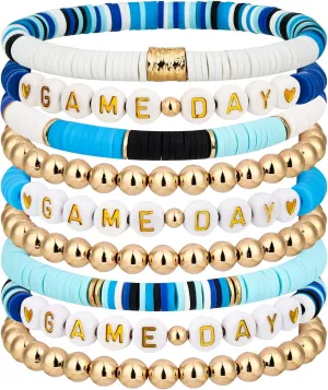 Lantintop Game Day Bracelets Stackable Rainbow Vinyl Disc Clay Beaded Stretch Bracelets Surfer Heishi Bracelets for Women Elastic Layering Friendship Bracelets Boho Summer Beach Jewelry
