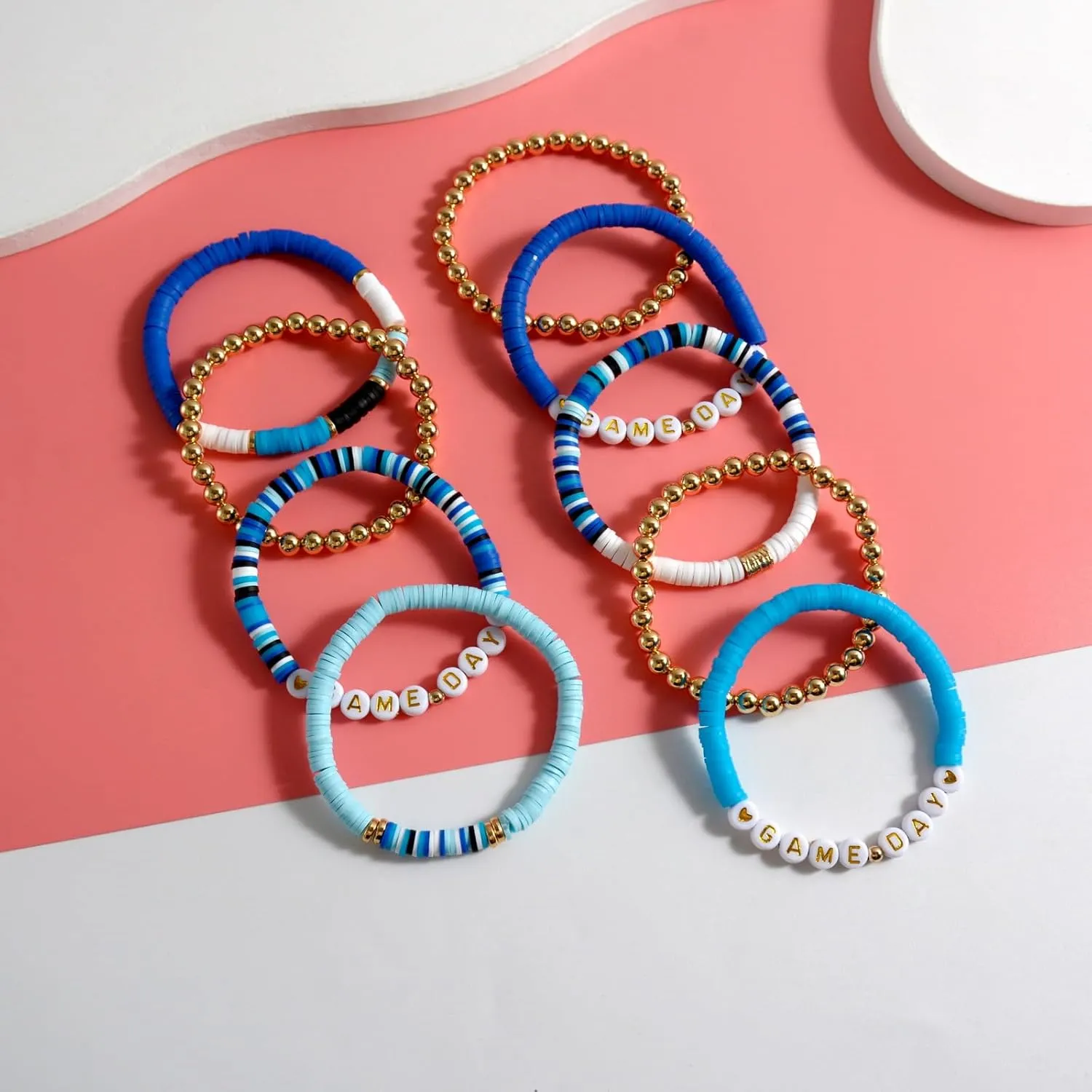 Lantintop Game Day Bracelets Stackable Rainbow Vinyl Disc Clay Beaded Stretch Bracelets Surfer Heishi Bracelets for Women Elastic Layering Friendship Bracelets Boho Summer Beach Jewelry