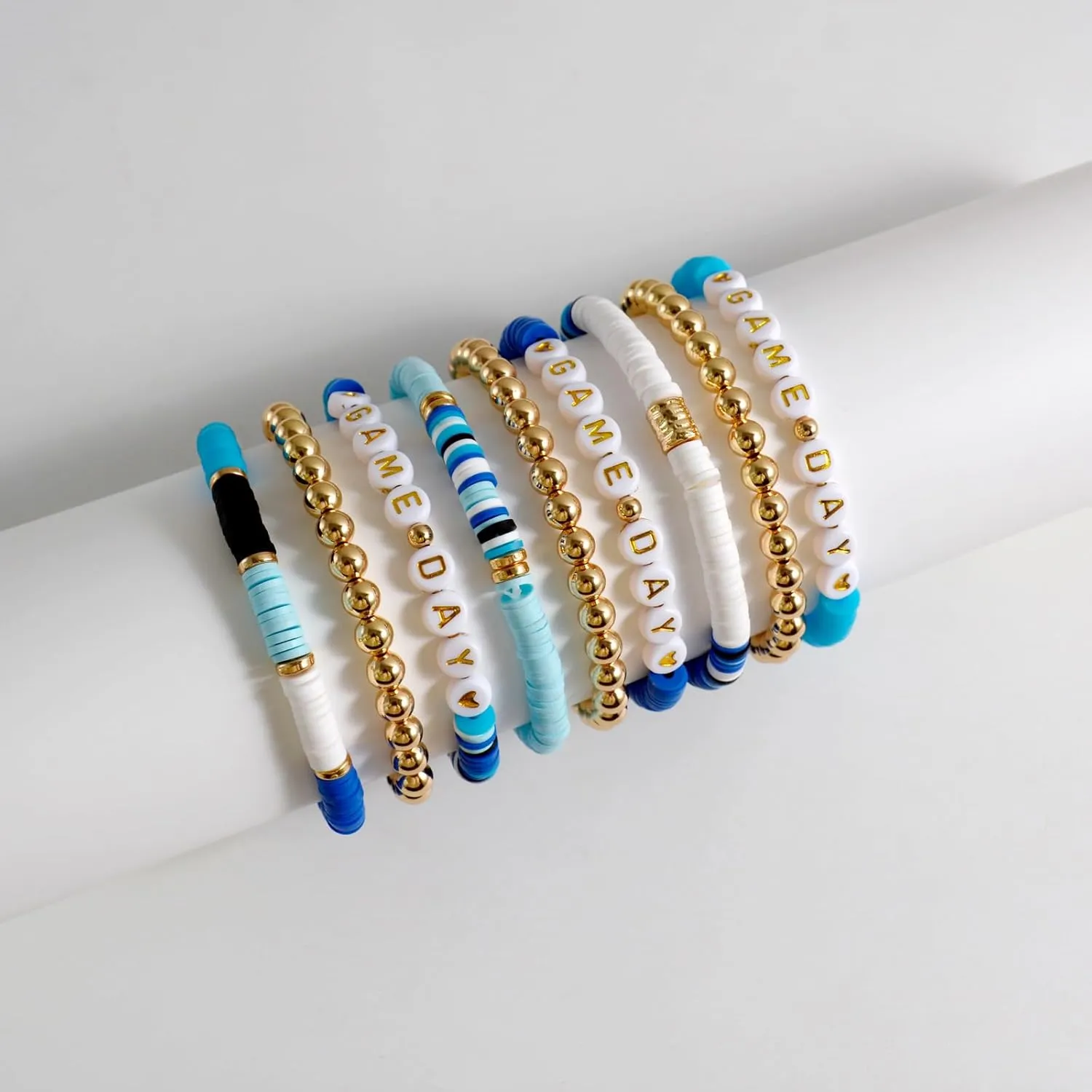 Lantintop Game Day Bracelets Stackable Rainbow Vinyl Disc Clay Beaded Stretch Bracelets Surfer Heishi Bracelets for Women Elastic Layering Friendship Bracelets Boho Summer Beach Jewelry