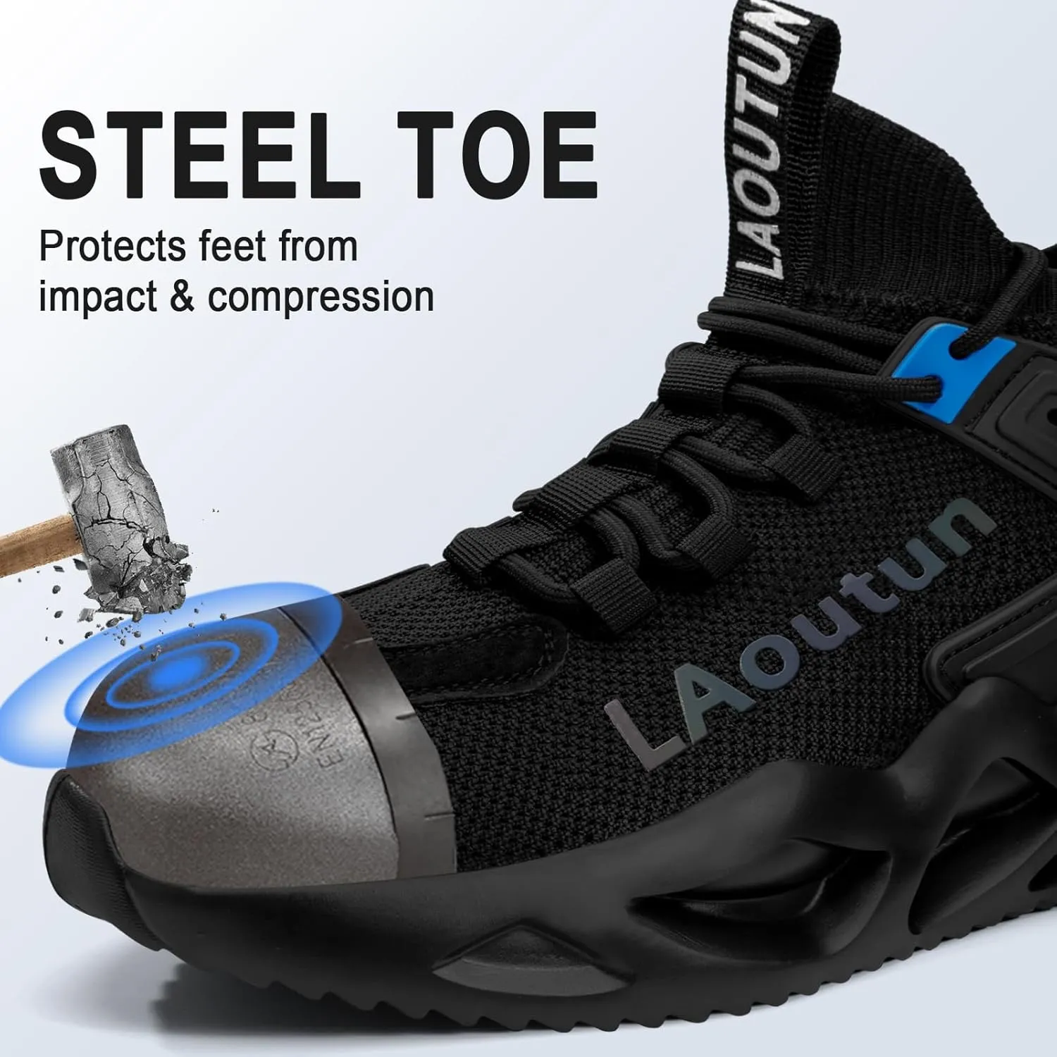LAoutun Steel Toe Shoes for Men and Women Comfortable Lightweight Work Safety Shoes Puncture Proof Slip Resistant Indestructible Sneakers Construction Work Utility Sneakers