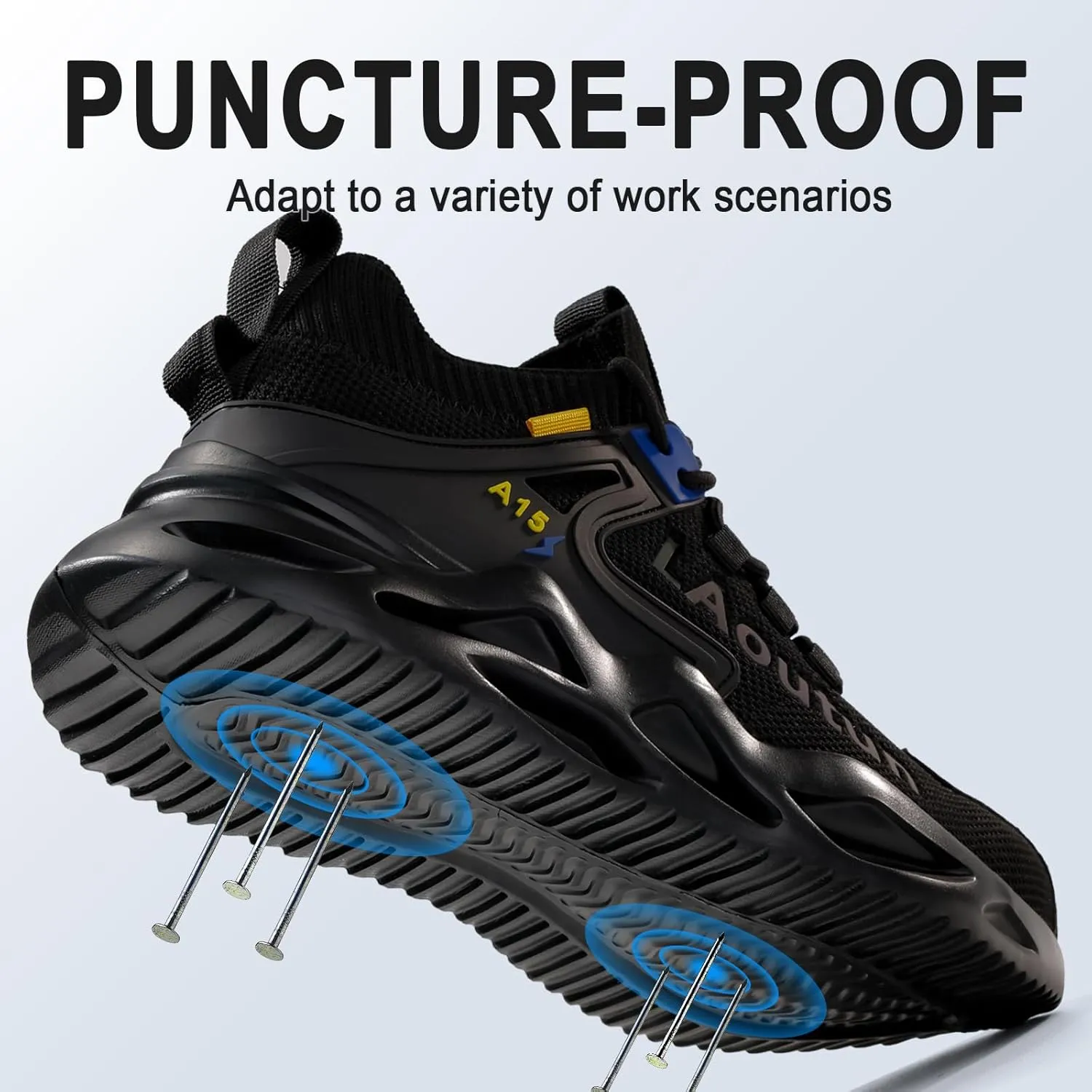 LAoutun Steel Toe Shoes for Men and Women Comfortable Lightweight Work Safety Shoes Puncture Proof Slip Resistant Indestructible Sneakers Construction Work Utility Sneakers