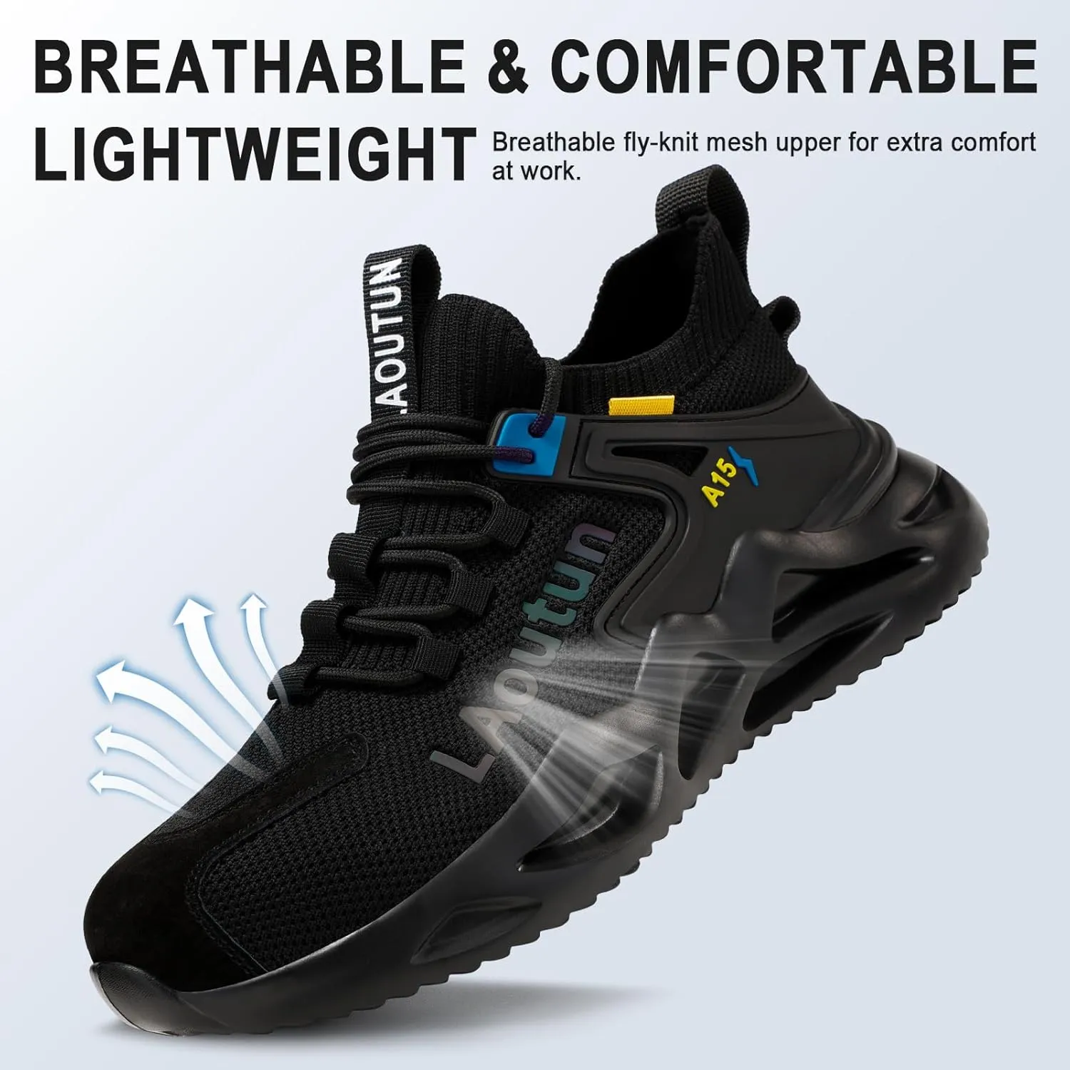 LAoutun Steel Toe Shoes for Men and Women Comfortable Lightweight Work Safety Shoes Puncture Proof Slip Resistant Indestructible Sneakers Construction Work Utility Sneakers