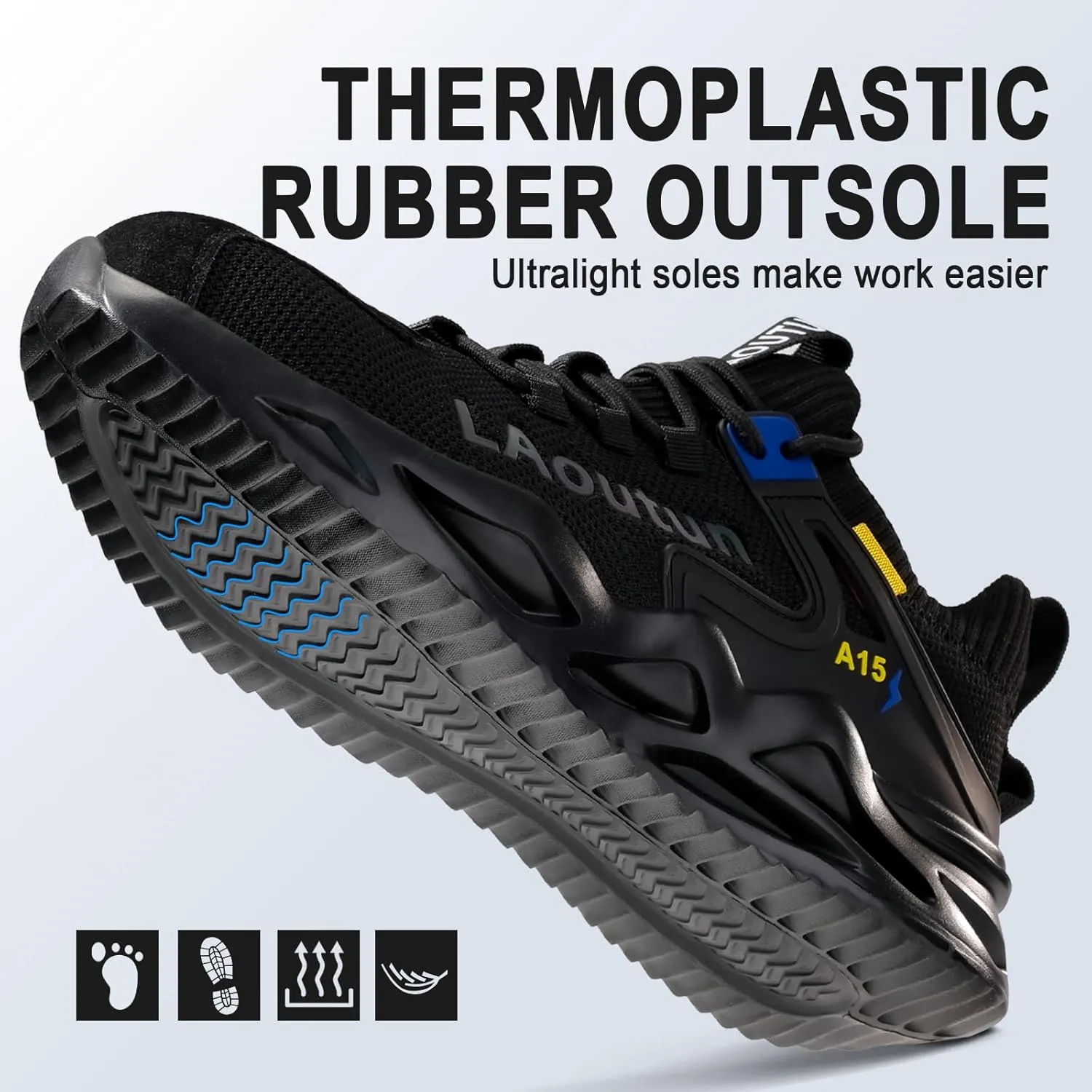 LAoutun Steel Toe Shoes for Men and Women Comfortable Lightweight Work Safety Shoes Puncture Proof Slip Resistant Indestructible Sneakers Construction Work Utility Sneakers