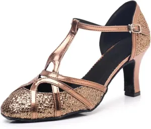 Latin Dance Shoes Tango Ballroom Woman High Heel For Wedding Shoes Gold Silver Shoes Women(Bronze 7.5cm,39)