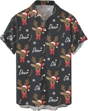 LCMTWX White Button Down Shirt Men Digital Printing Button Lapel Short Sleeve Shirt T Shirt Mens Christmas Shirt Christmas