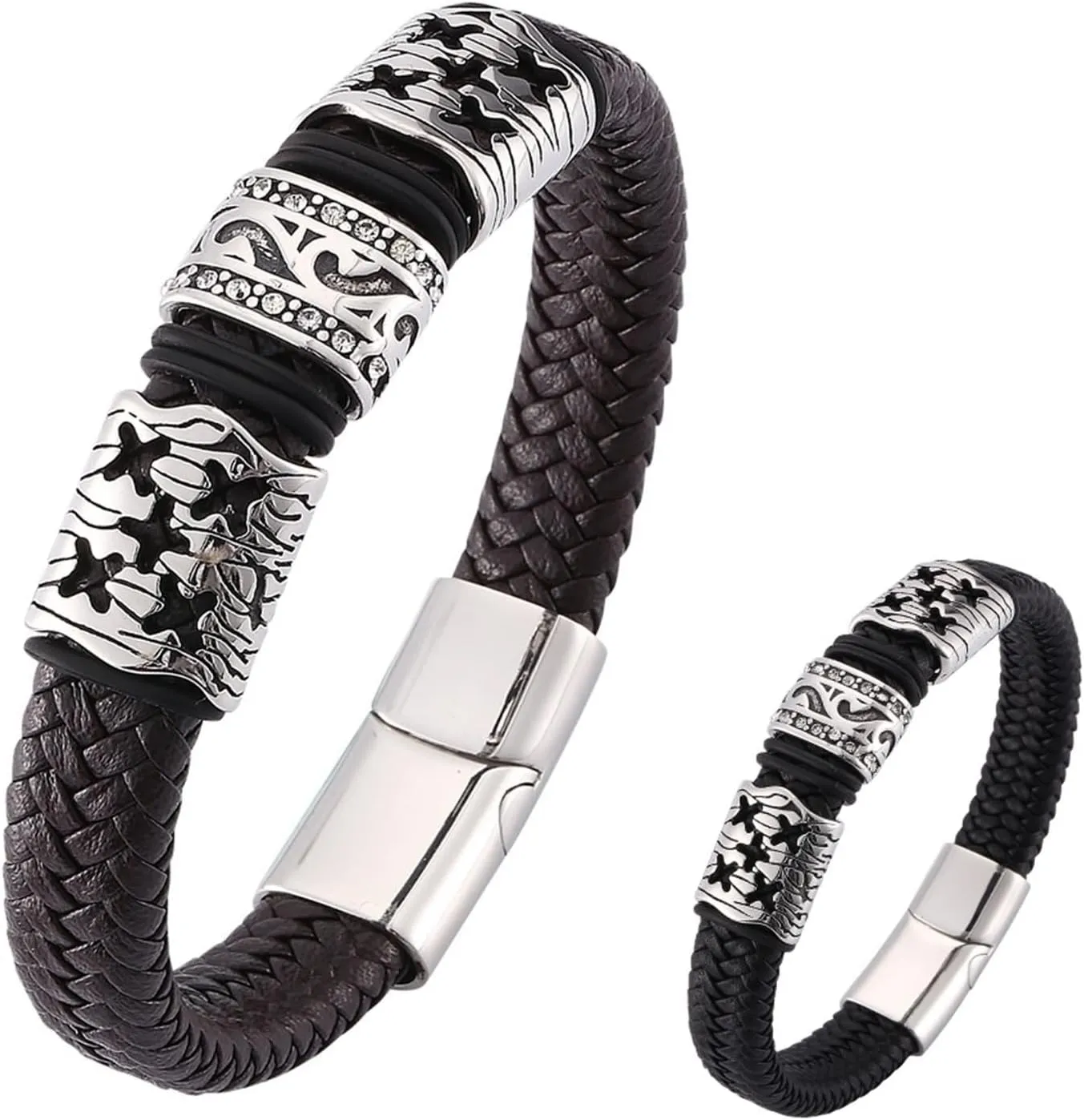 Leather Bracelets for Men, Cool Friendship Bracelets Ethnic Style Braided Leather Cord Bracelet Charm Bracelets for Men