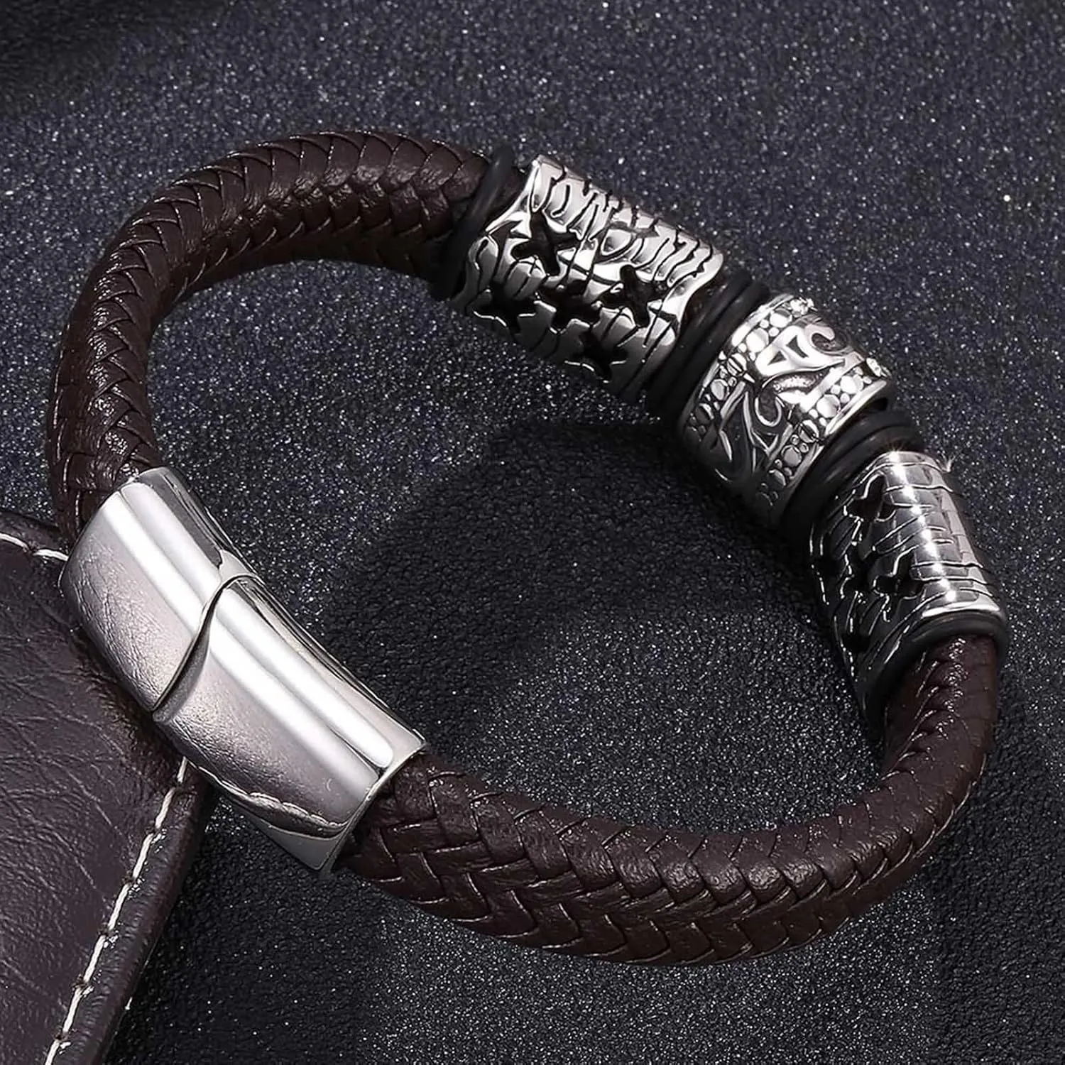 Leather Bracelets for Men, Cool Friendship Bracelets Ethnic Style Braided Leather Cord Bracelet Charm Bracelets for Men