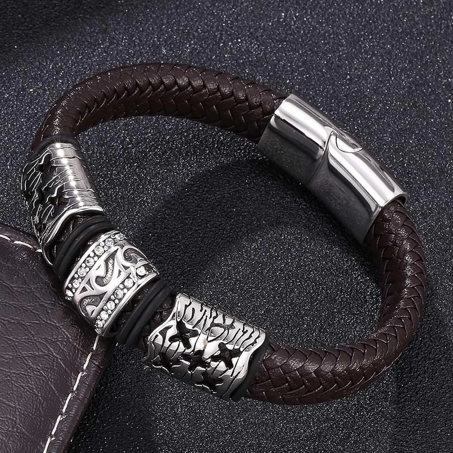 Leather Bracelets for Men, Cool Friendship Bracelets Ethnic Style Braided Leather Cord Bracelet Charm Bracelets for Men