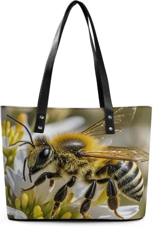 Leather Tote Bag Crossbody Bags for Women Fashion Top Handle Handbag Honey Bee Ladies Shoulder Bags Casual Beach Bag Gym Bages Ladies Purses for Shopping Work Travel