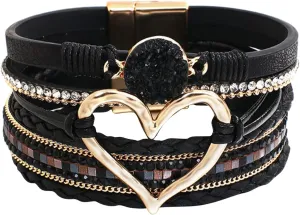 Leopard Bracelet for Women, Boho Leather Wrap Multi-Layer Pearl Crystal Bracelet Bangle Jewelry Gold Bracelets