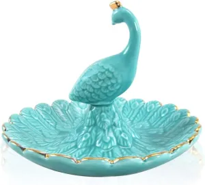 Lependor Cute Animal Ceramic Jewelry Tray Ring Holder Trinket Dish Necklace Earrings Rings Jewelry Organizer Display Jewelry Trinket Holder Home Decoration - Blue Peacock