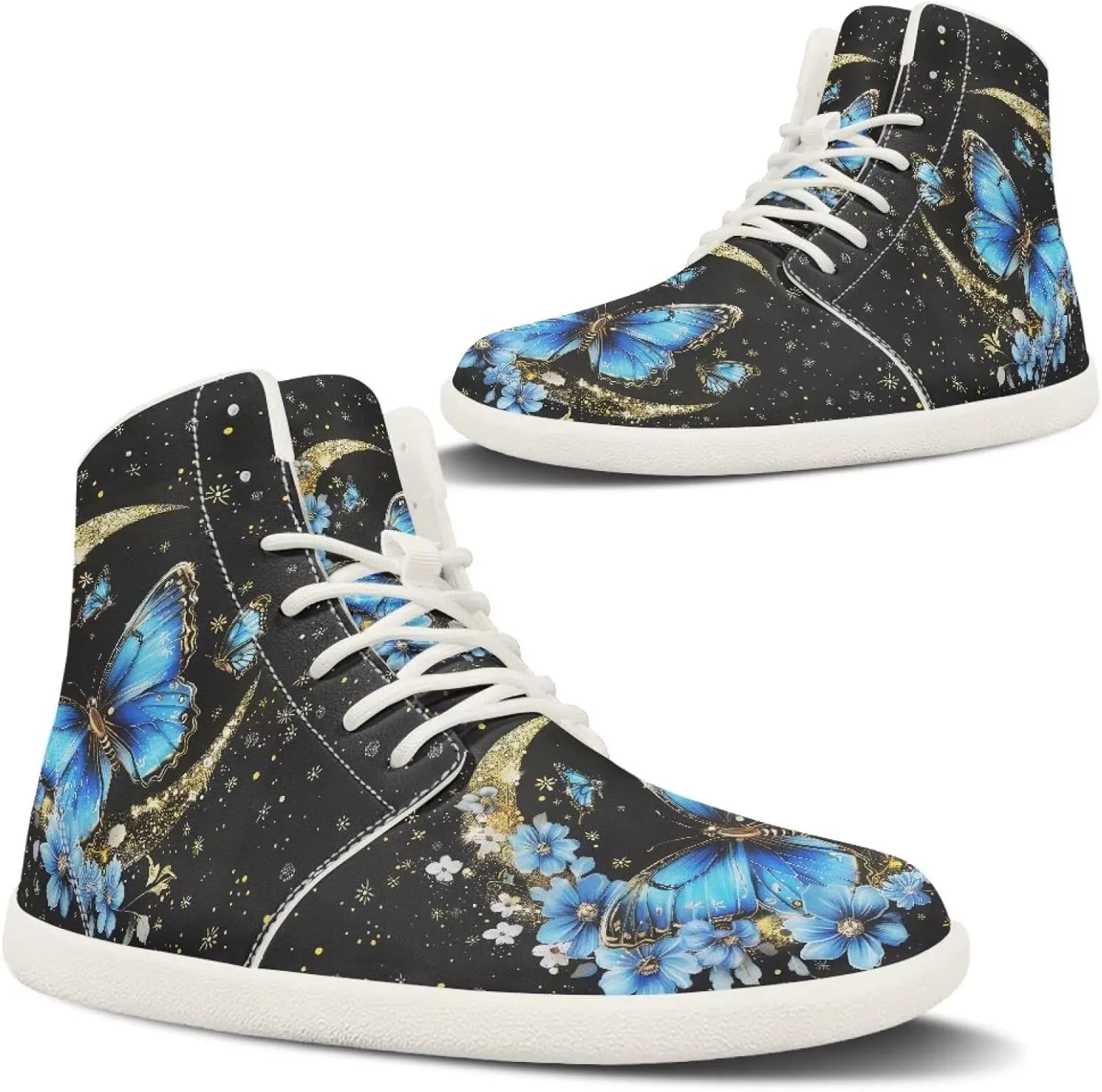 Lightweight Barefoot Shoe for Womens Fashion High Top Walking Sneakers Breathable Cute Travel Shoes for Athletic US 6-13.5 White Sole