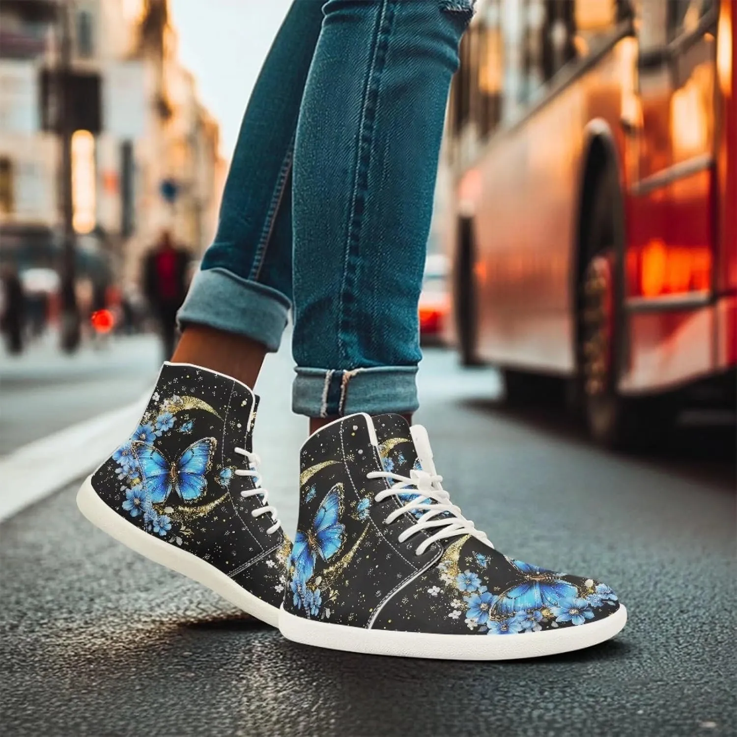 Lightweight Barefoot Shoe for Womens Fashion High Top Walking Sneakers Breathable Cute Travel Shoes for Athletic US 6-13.5 White Sole