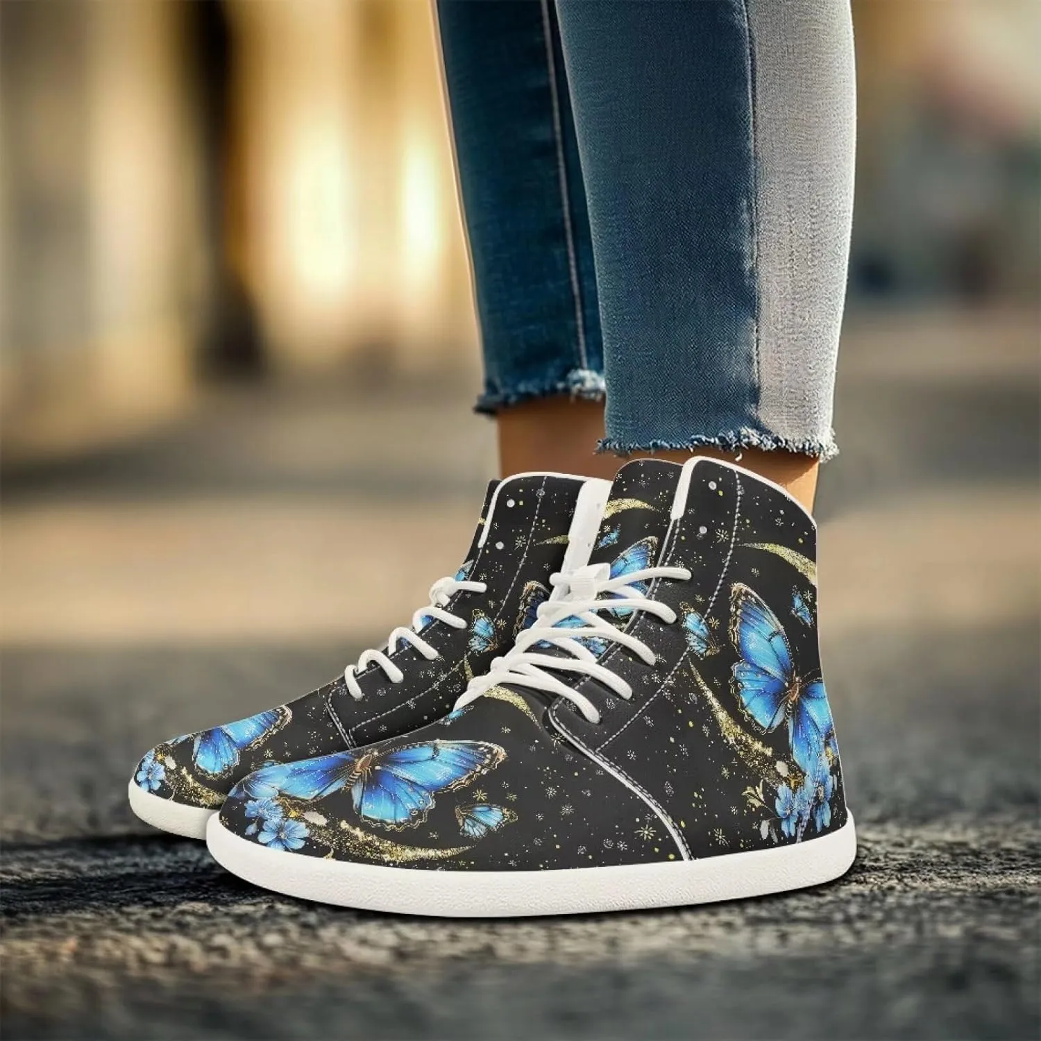 Lightweight Barefoot Shoe for Womens Fashion High Top Walking Sneakers Breathable Cute Travel Shoes for Athletic US 6-13.5 White Sole
