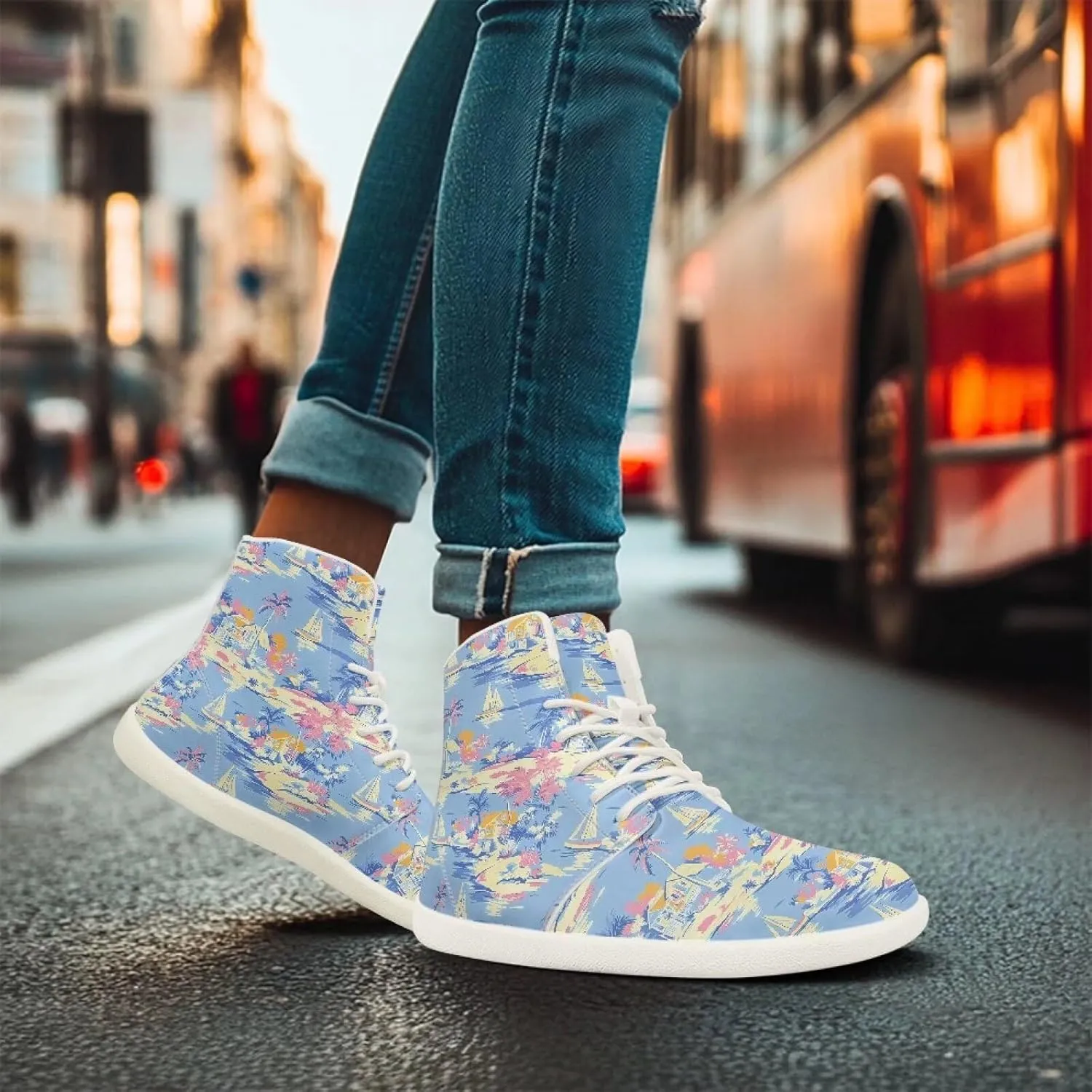 Lightweight Barefoot Shoe for Womens Fashion High Top Walking Sneakers Breathable Cute Travel Shoes for Athletic US 6-13.5 White Sole