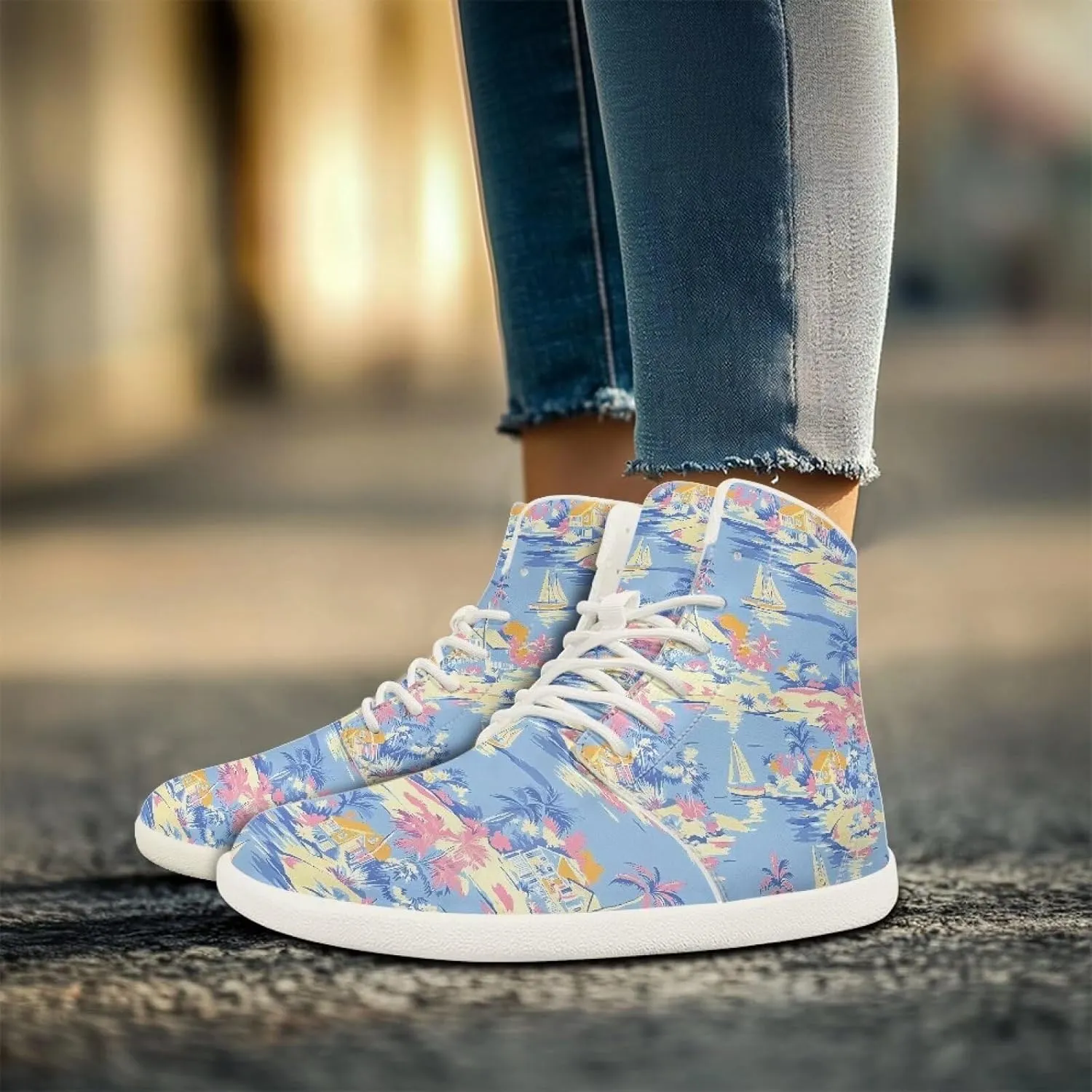 Lightweight Barefoot Shoe for Womens Fashion High Top Walking Sneakers Breathable Cute Travel Shoes for Athletic US 6-13.5 White Sole