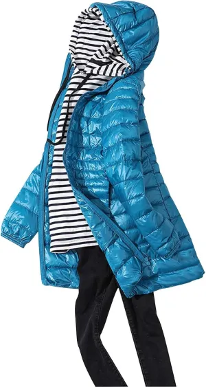 Lightweight Jacket Women Women's Solid Color Mid Length Hooded Down Jacket With Drawstring Slim Fit Womens Black