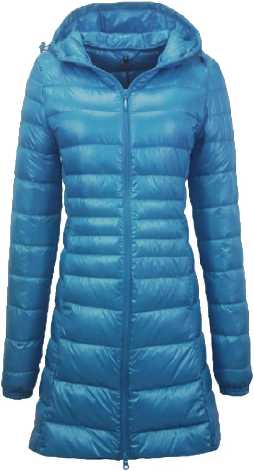 Lightweight Jacket Women Women's Solid Color Mid Length Hooded Down Jacket With Drawstring Slim Fit Womens Black
