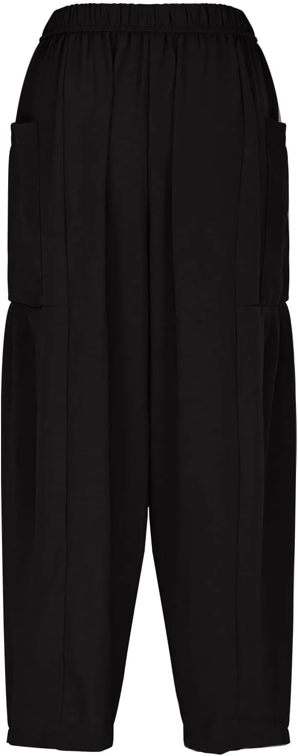Linen Harem Pants Women Cropped Wide Leg Palazzo Pants Summer Capri Pants Elastic Waist Beach Pants with Pockets