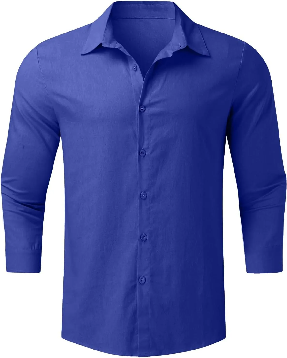 Linen Shirts for Men Big and Tall Casual Button Down Long Sleeve Solid Spread Collar Shirt Summer Hawaiian Beach Tops