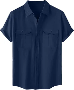 Linen Shirts for Men Short Sleeve Button Down Shirt Summer Vacation Clothes Hawaiian Beach Tops Hawaiian Work Shirt