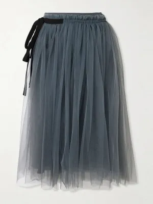 Lottie ruffled grosgrain-trimmed tulle midi skirt