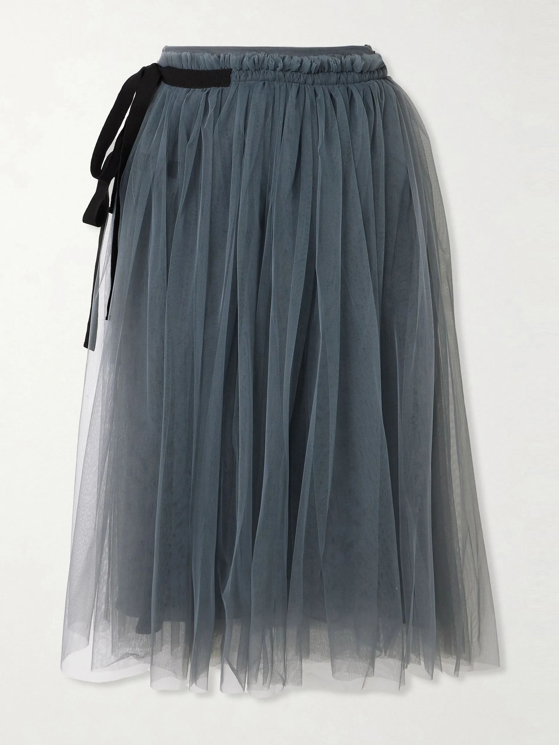 Lottie ruffled grosgrain-trimmed tulle midi skirt