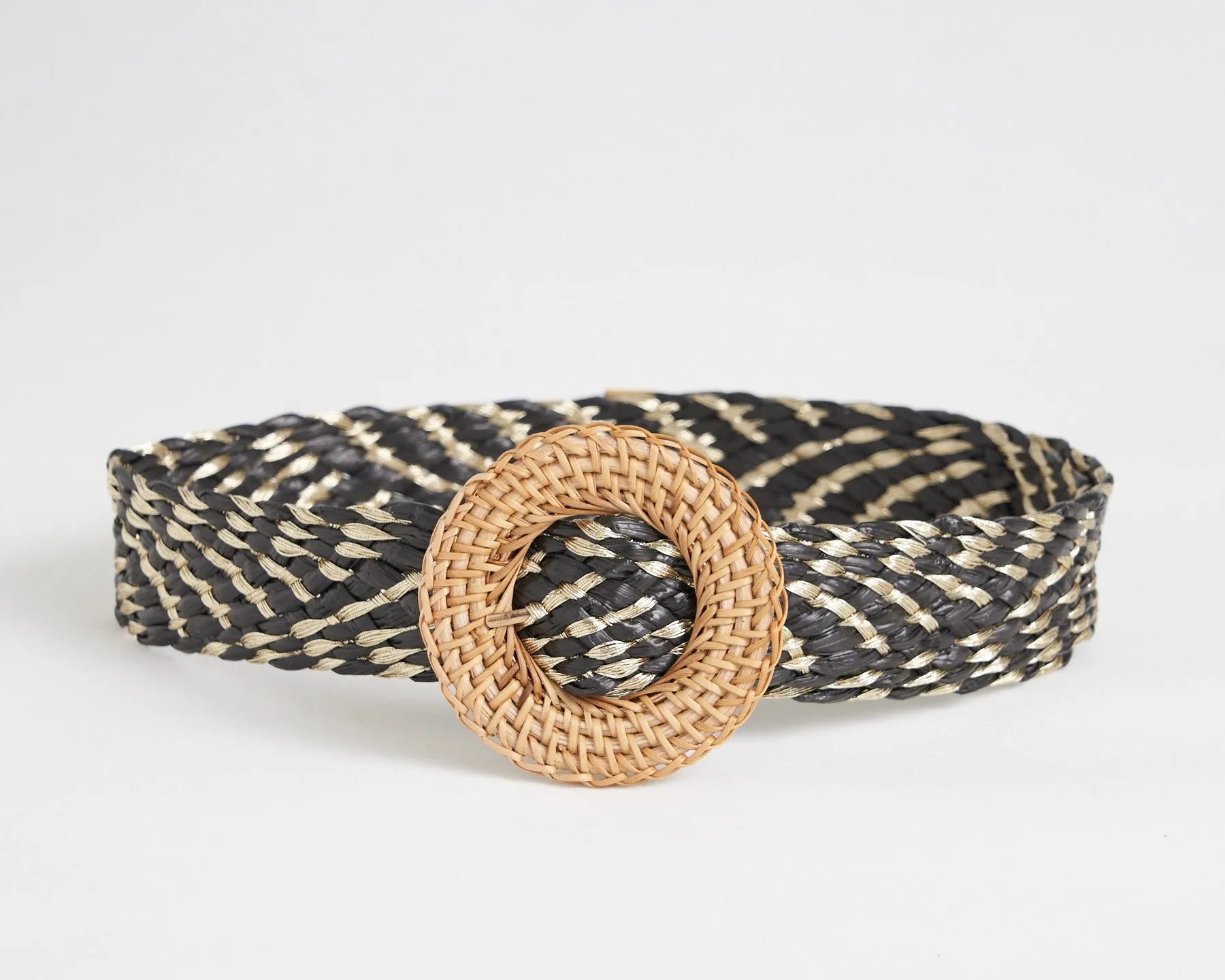 Lyra Round Buckle Mix Woven Straw Belt