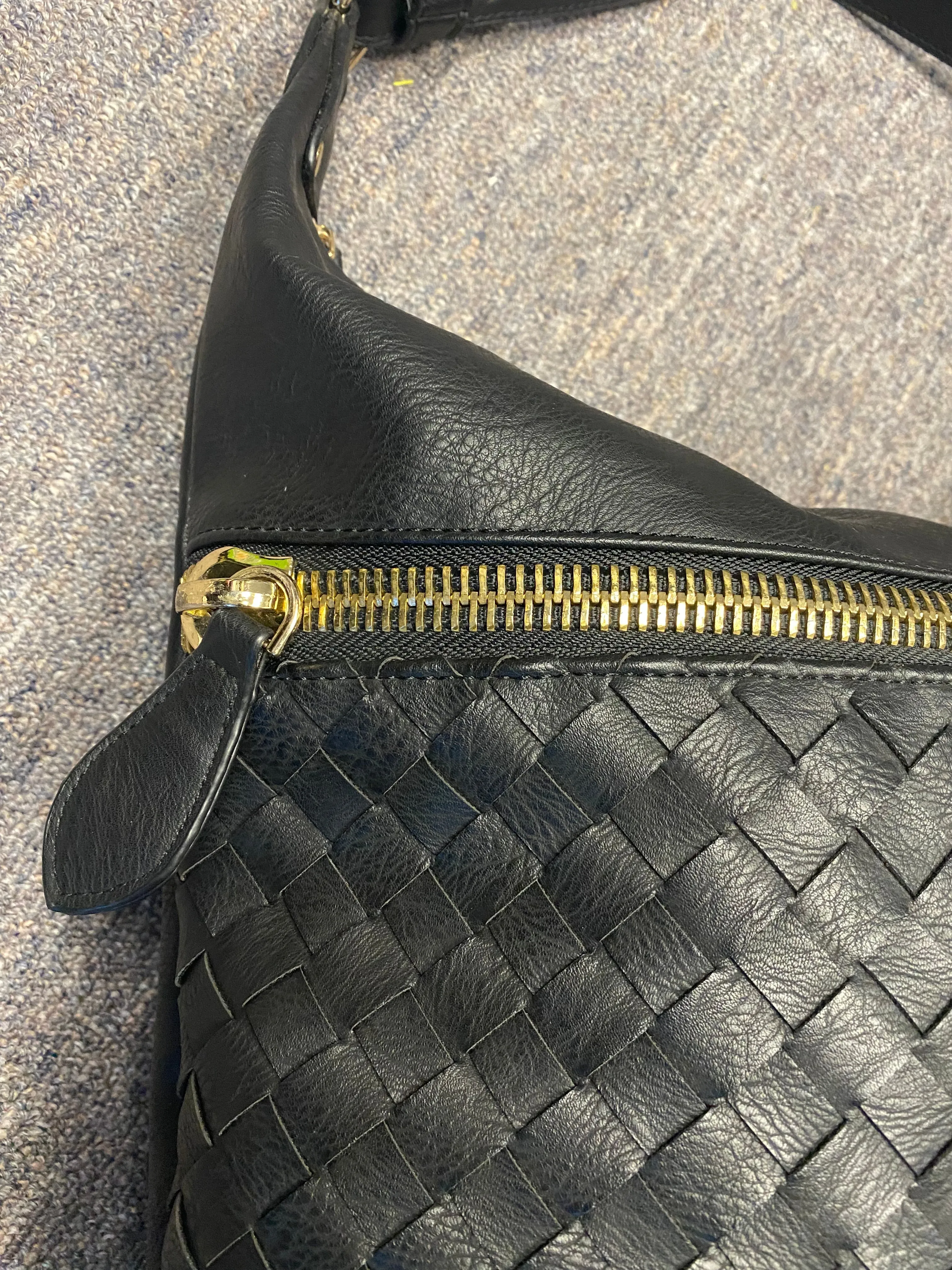 Madison West Hobo Black Braided Vegan Leather Handbag Slouchy Purse Basket
