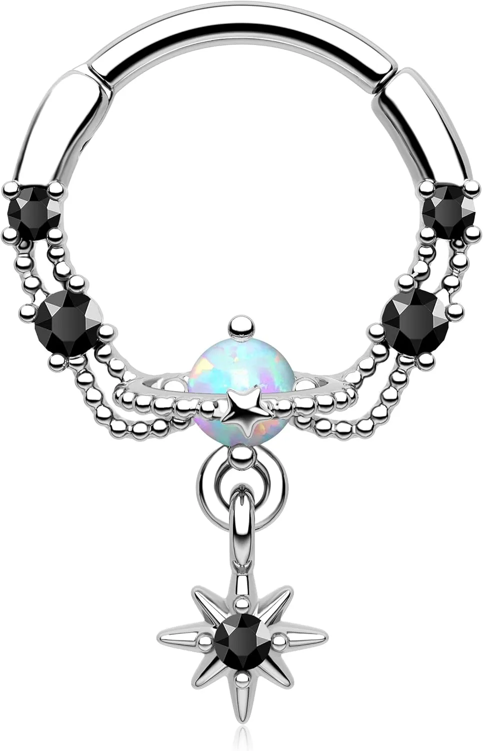 Melighting Septum Ring 16G Opal Septum Jewelry Stainless Steel 316L Dangle Daith Piercing Jewelry Star Conch Piercing Jewelry Septum Piercing for Women