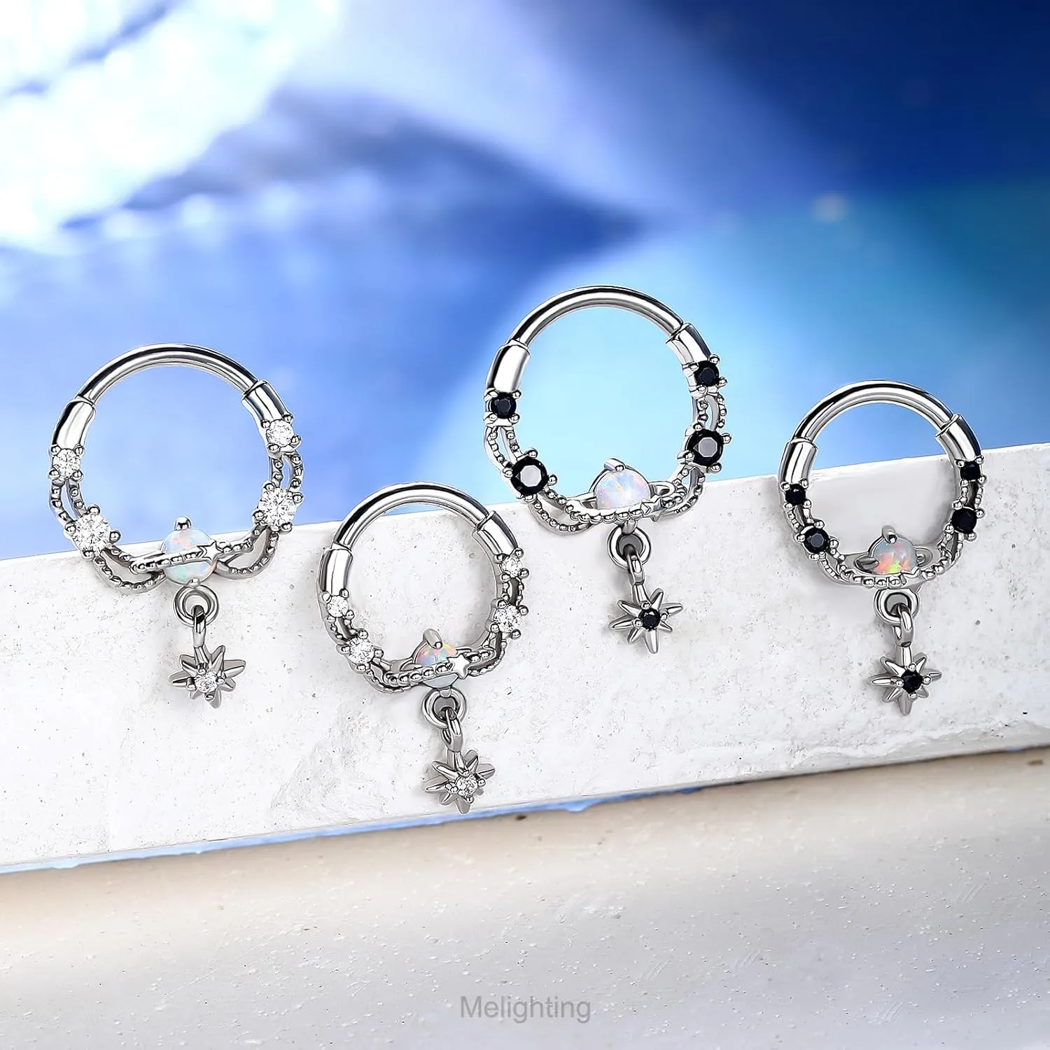 Melighting Septum Ring 16G Opal Septum Jewelry Stainless Steel 316L Dangle Daith Piercing Jewelry Star Conch Piercing Jewelry Septum Piercing for Women