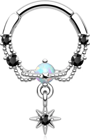 Melighting Septum Ring 16G Opal Septum Jewelry Stainless Steel 316L Dangle Daith Piercing Jewelry Star Conch Piercing Jewelry Septum Piercing for Women