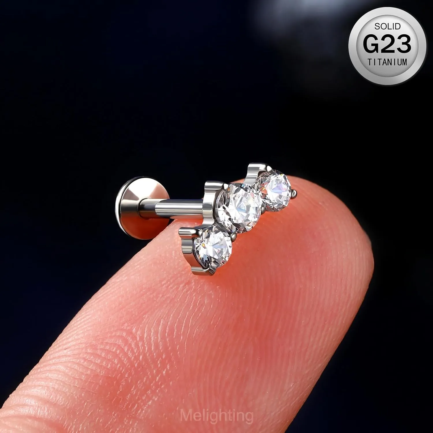 Melighting Titanium Conch Piercing Jewelry Internally Threaded 16G Cured Cartilage Earring Clear CZ Titanium G23 Helix Piercing Jewelry 8mm Labret Jewelry for Wome