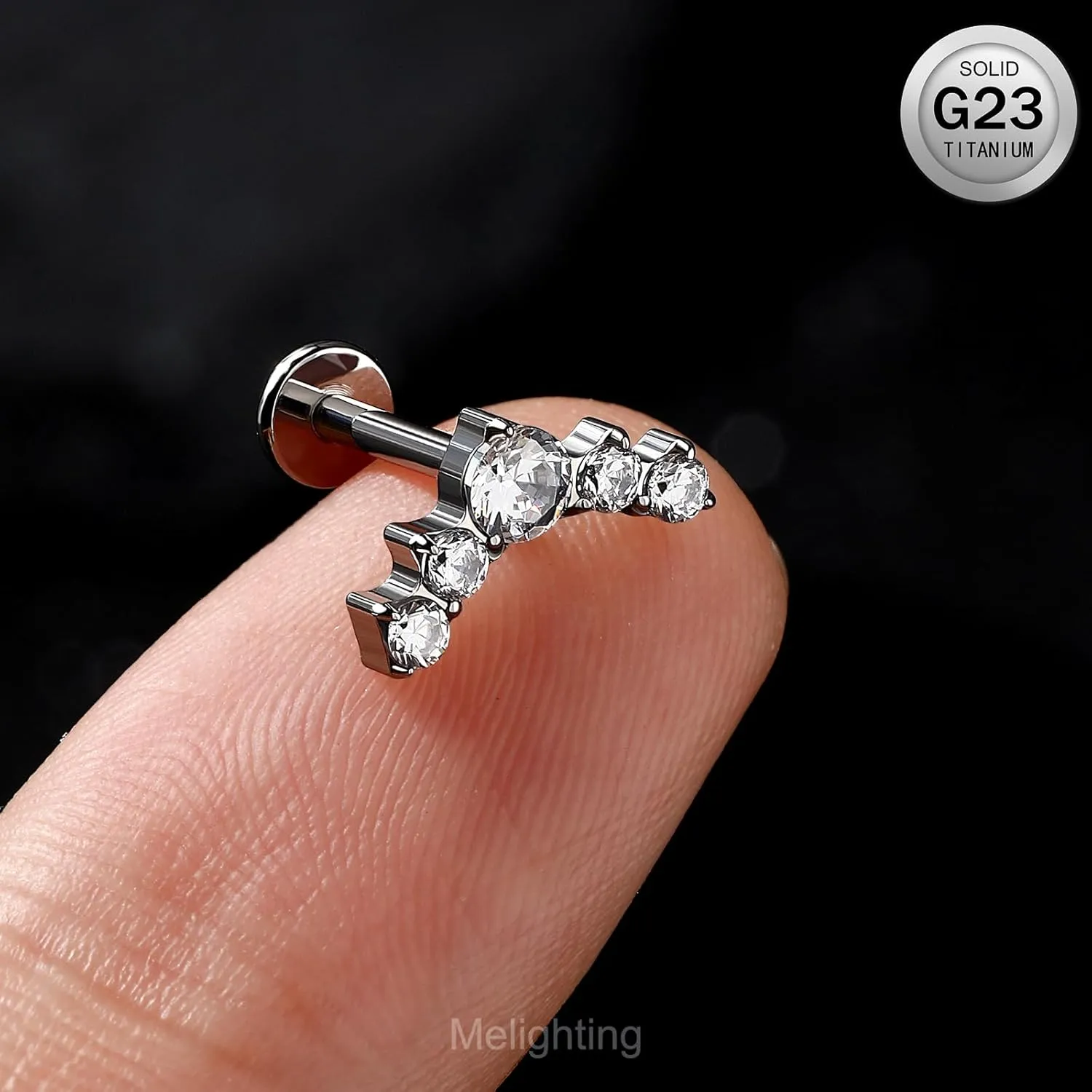 Melighting Titanium Conch Piercing Jewelry Internally Threaded 16G Cured Cartilage Earring Clear CZ Titanium G23 Helix Piercing Jewelry 8mm Labret Jewelry for Wome