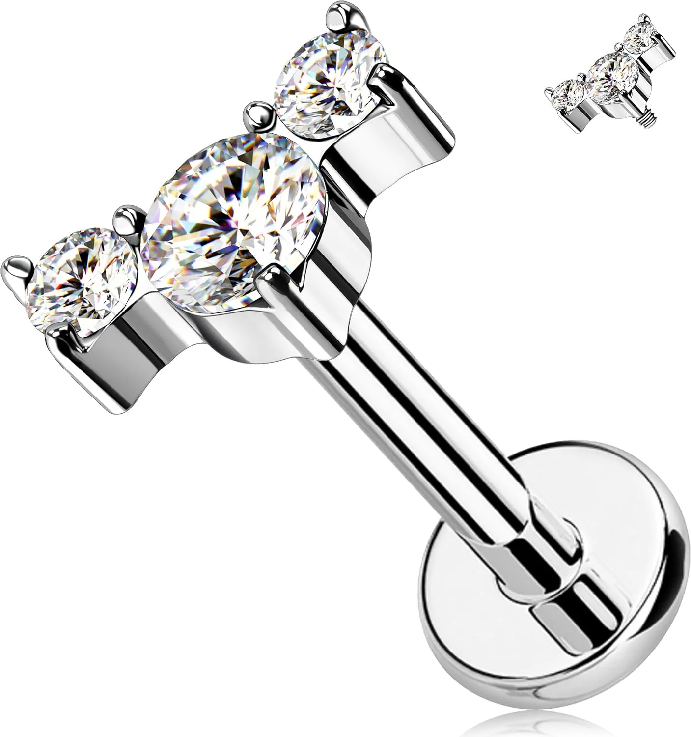Melighting Titanium Conch Piercing Jewelry Internally Threaded 16G Cured Cartilage Earring Clear CZ Titanium G23 Helix Piercing Jewelry 8mm Labret Jewelry for Wome