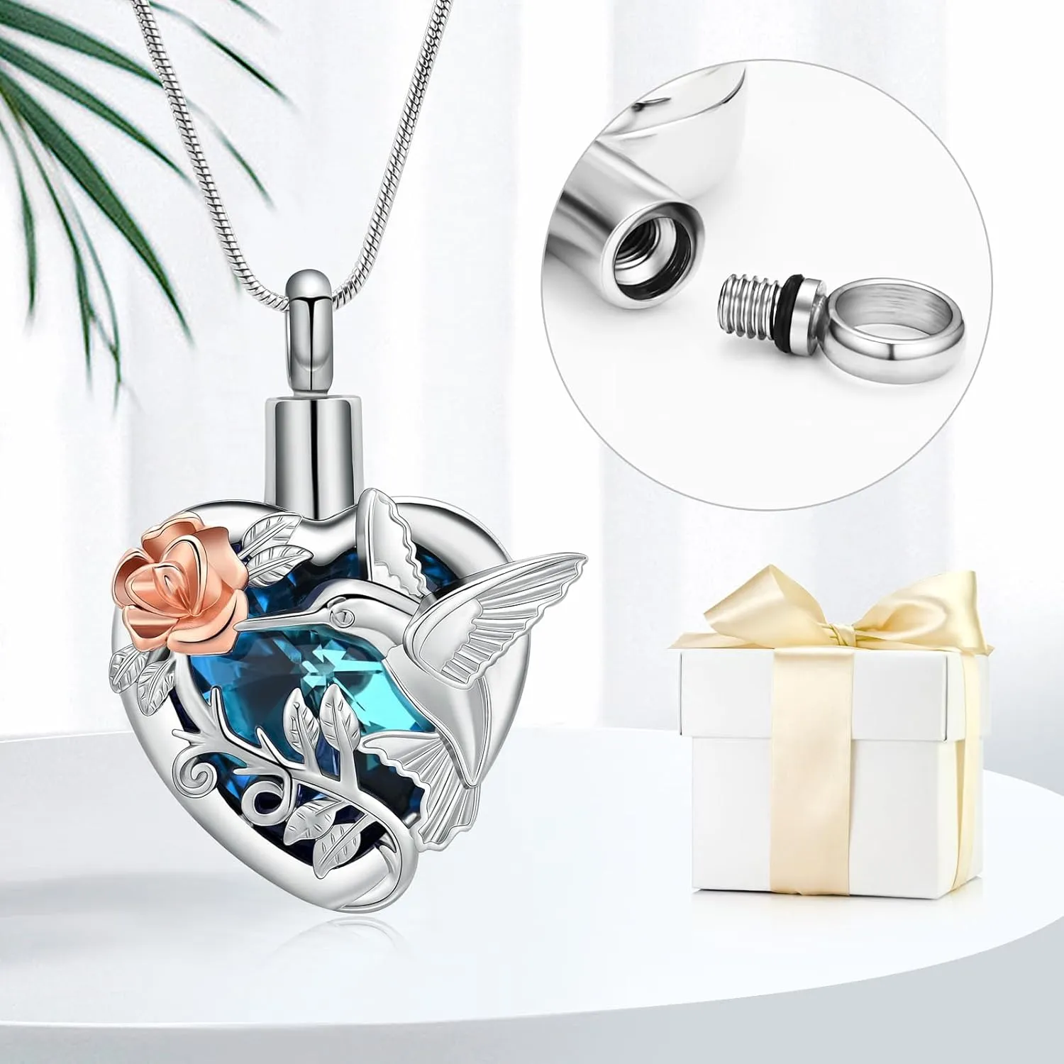 memorial jewelry Birthstone Personalized Hummingbird and Heart Cremation Urn Necklace Pendant Ashes Jewelry