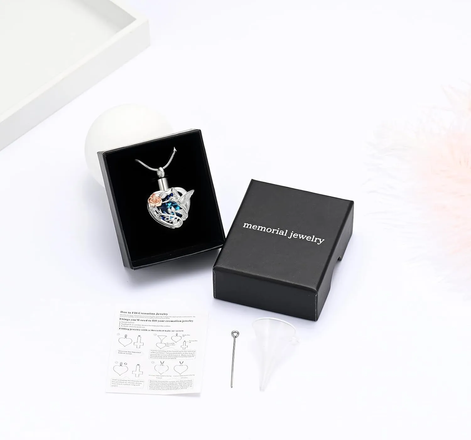 memorial jewelry Birthstone Personalized Hummingbird and Heart Cremation Urn Necklace Pendant Ashes Jewelry