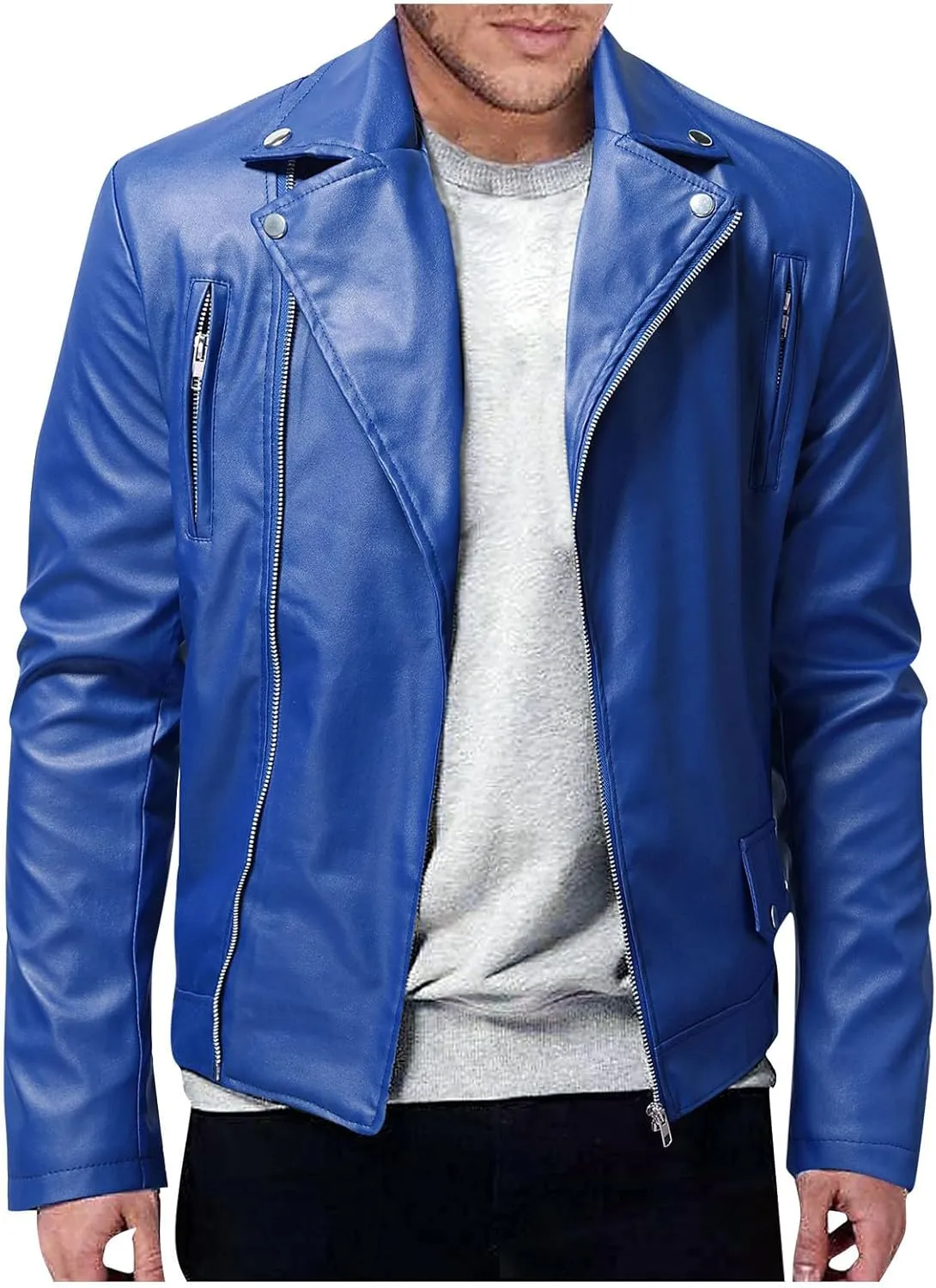 Men Windbreaker Jacket Thick Winter Jacket Men Vintage Cool Jacket Leather Long Sleeve Autumn Winter Stand Collar Club Coat