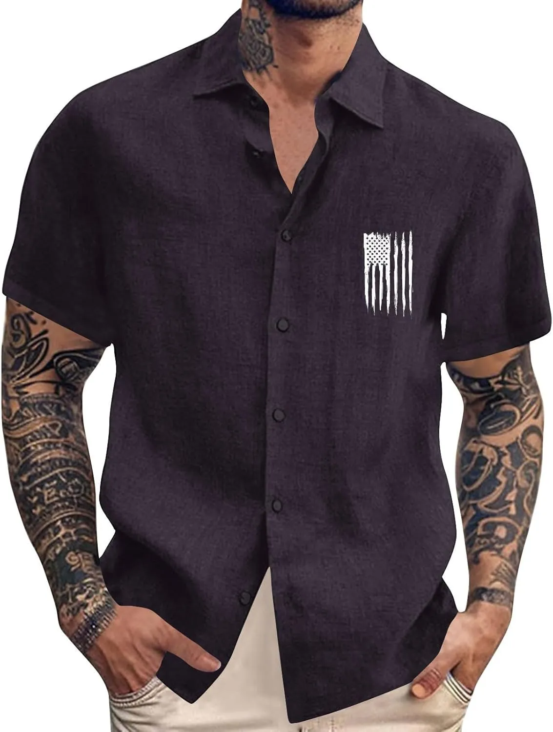 Mens 4th of July Shirt Casual Loose Independence Day Print Shirt