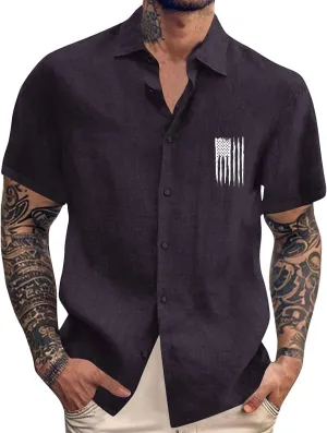 Mens 4th of July Shirt Casual Loose Independence Day Print Shirt