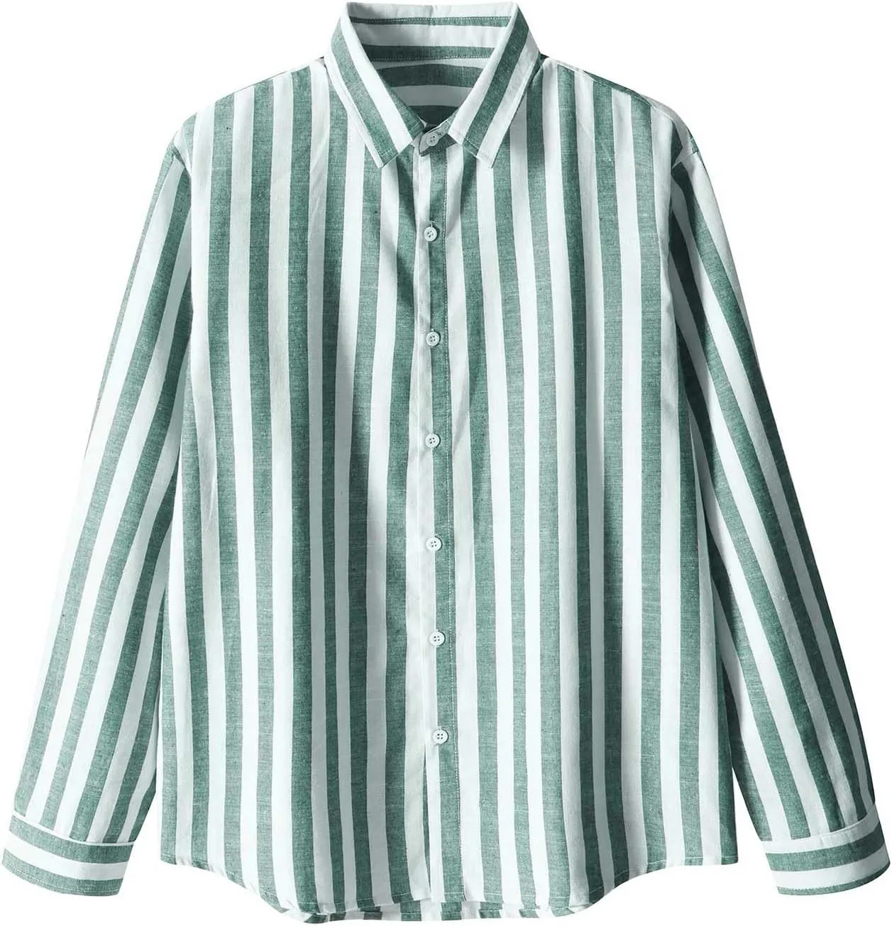 Men's Button Down Linen Shirts Casual Stripe Printed Long Sleeve Cotton Beach Beach Tops Regular Fit Dress Shirt