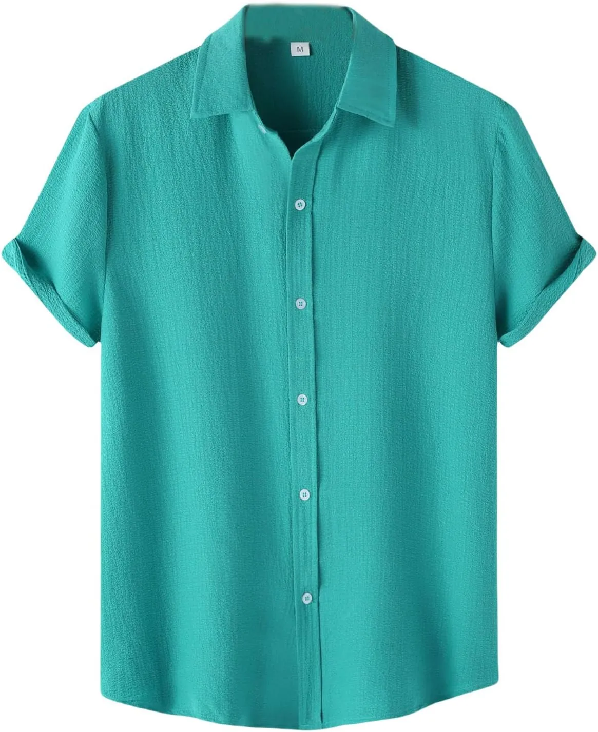 Men's Casual Button Down Shirt Short Sleeve Summer Beach Shirts Lightweight Solid Color Cotton Linen Shirts for Men