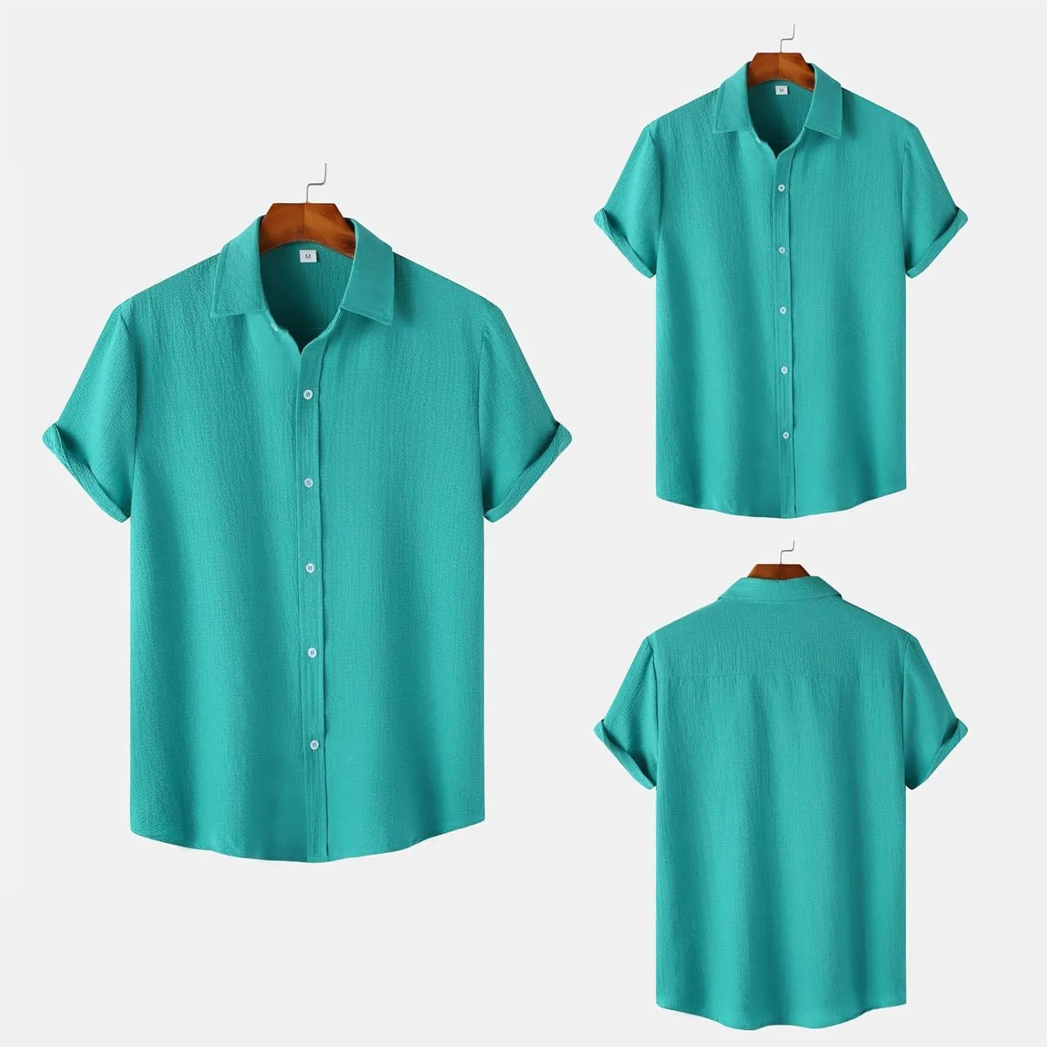Men's Casual Button Down Shirt Short Sleeve Summer Beach Shirts Lightweight Solid Color Cotton Linen Shirts for Men
