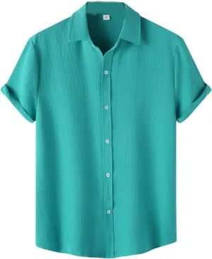 Men's Casual Button Down Shirt Short Sleeve Summer Beach Shirts Lightweight Solid Color Cotton Linen Shirts for Men